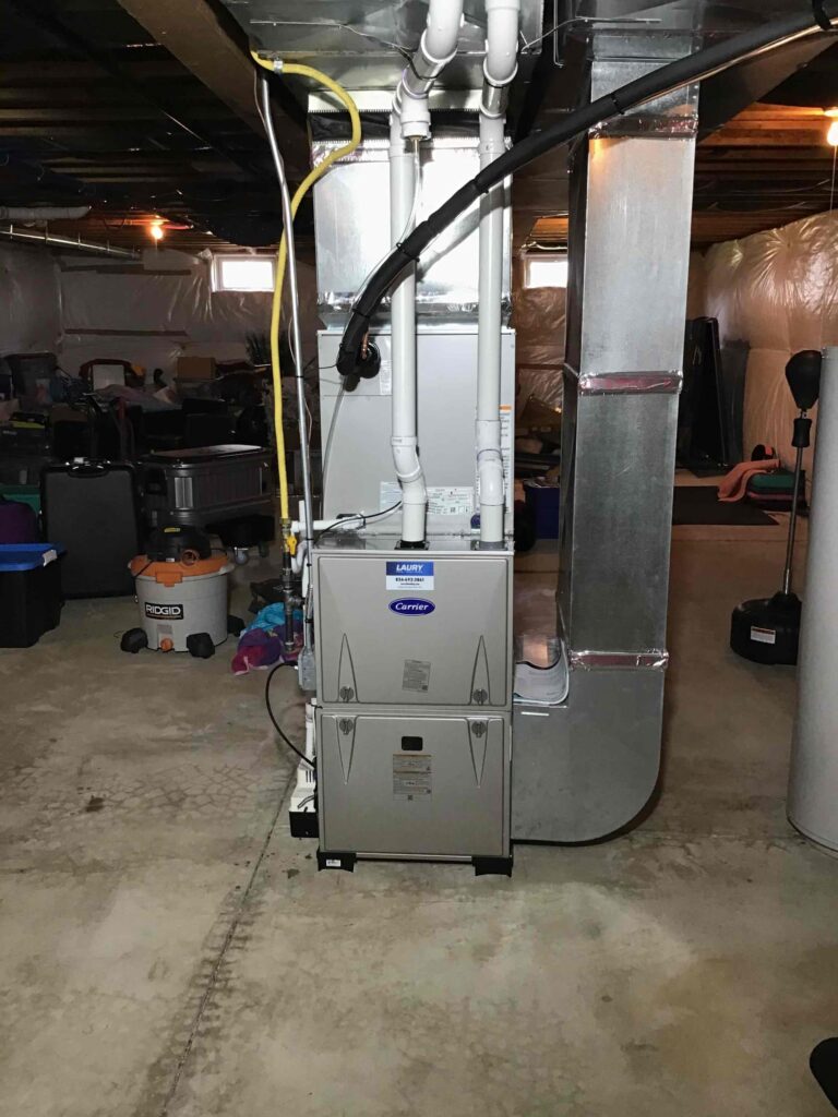 Professional HVAC furnace replacement by Laury Heating Cooling & Plumbing in a South Jersey home.