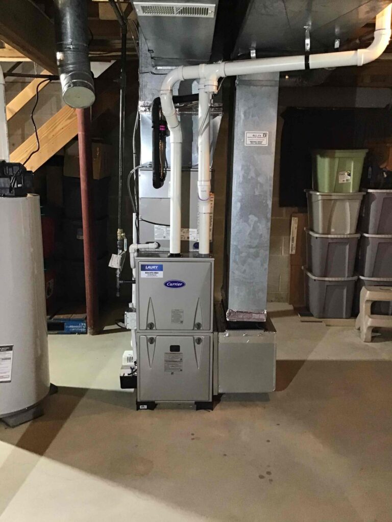 Full HVAC system installation completed by Laury Heating in Sewell, NJ basement.
