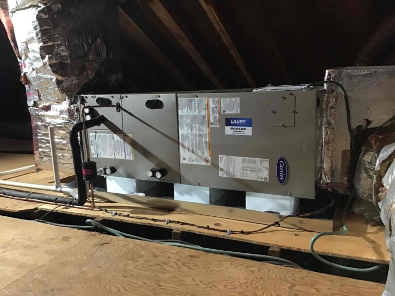 HVAC system service performed in an attic by Laury Heating Cooling & Plumbing in South Jersey