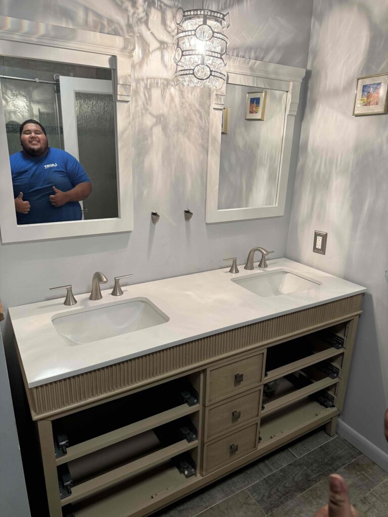 Plumbing services in a Salem County bathroom.