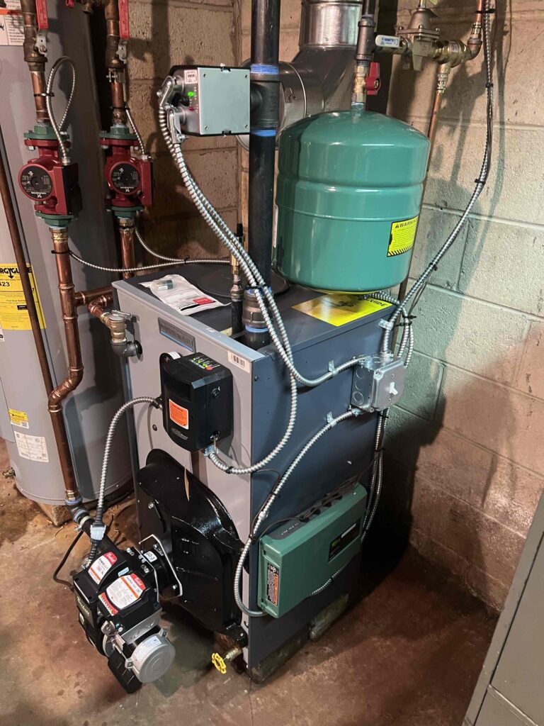 Oil boiler installation in Carneys Point Township NJ home by Laury Heating Cooling & Plumbing