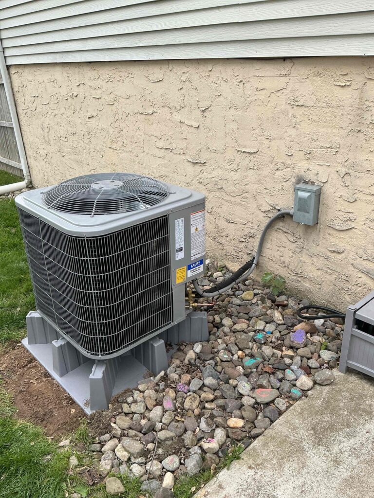 Outdoor heat pump installed at a Gloucester County, NJ home