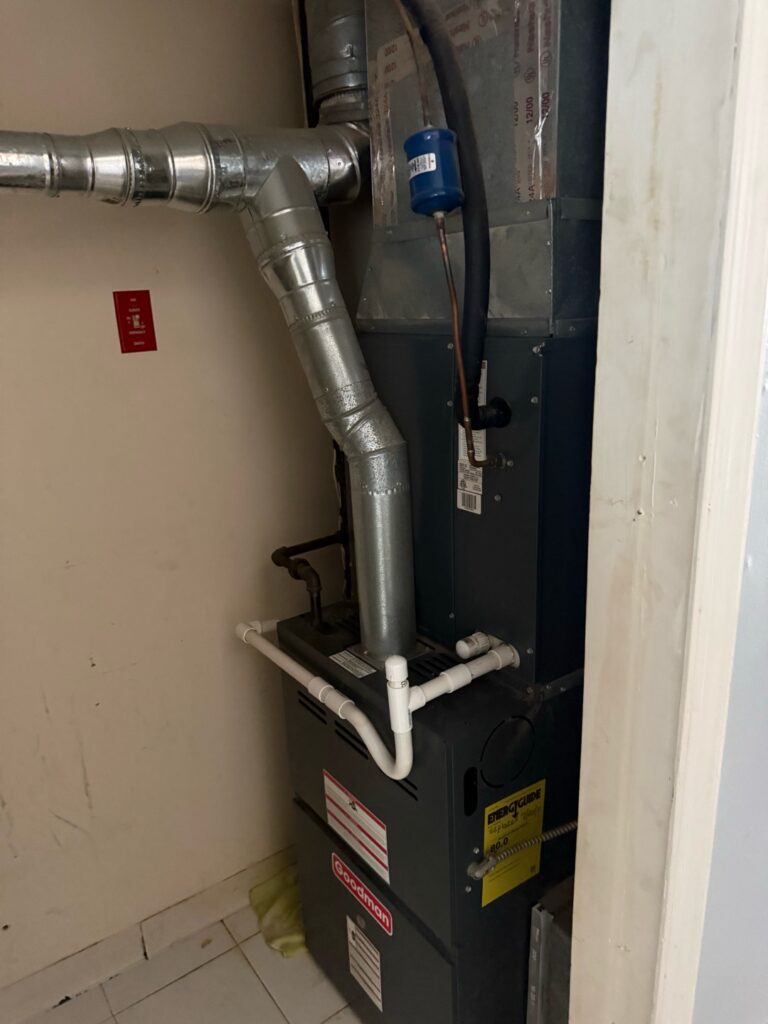 Older Goodman furnace inspected during a heating repair visit in Williamstown, NJ