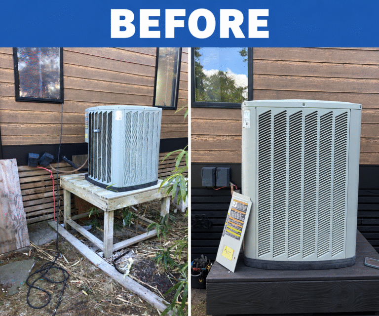 Old outdoor air-conditioning unit before replacement in Cape May Point, NJ