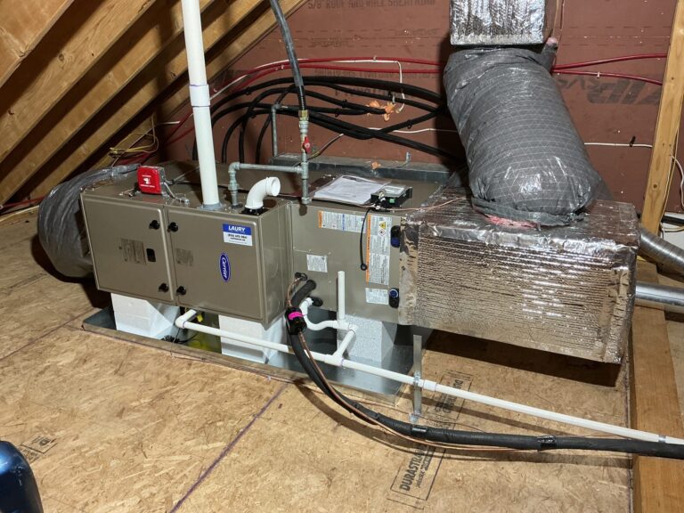 Horizontal Carrier gas furnace installed in an attic in Cape May, NJ