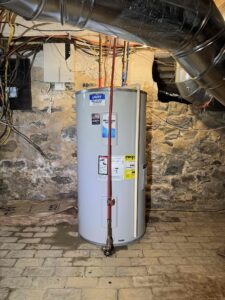 50-gallon electric water heater installed in the basement of a Water Street home in Alloway Township.